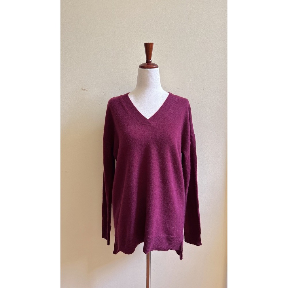 Lord & Taylor 100% Cashmere Sweater Women XS Burgundy V Neck Oversized Tunic